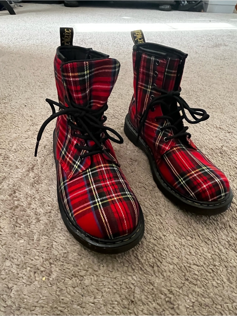 Dr. Martens Red 1460 Tartan Plaid Fabric Ankle Combat Boot Size 6  $50